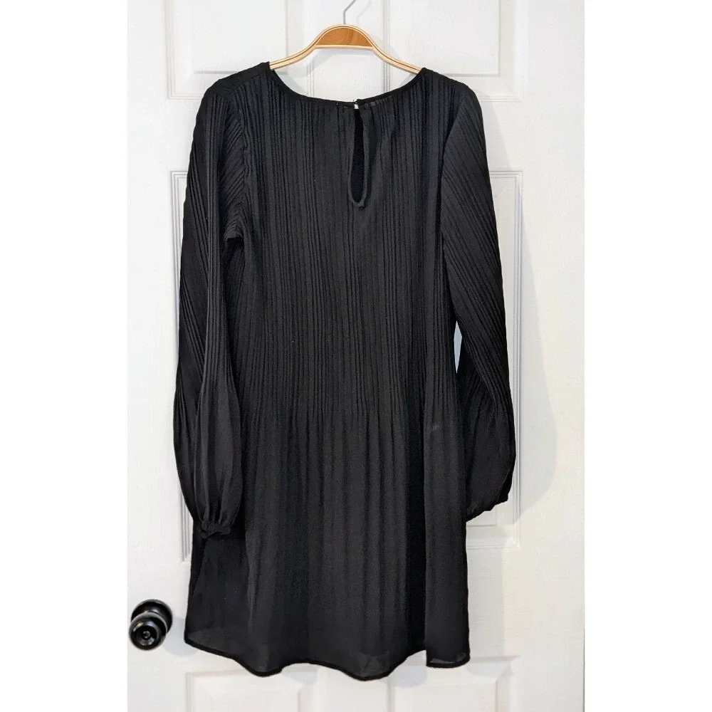 Michael Kors Pleated Mini Dress Long Sleeve Black Party Cocktail Size M NWT $175